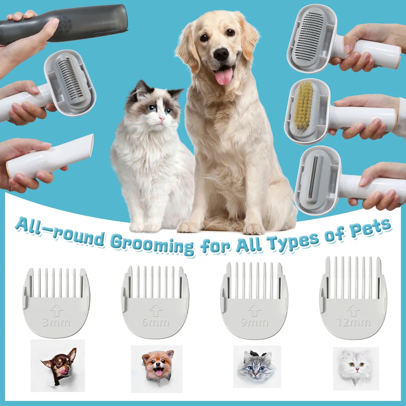 Dog Grooming Kit 2L Pet Hair Grooming Vacuum with 5 Pet Grooming Tools